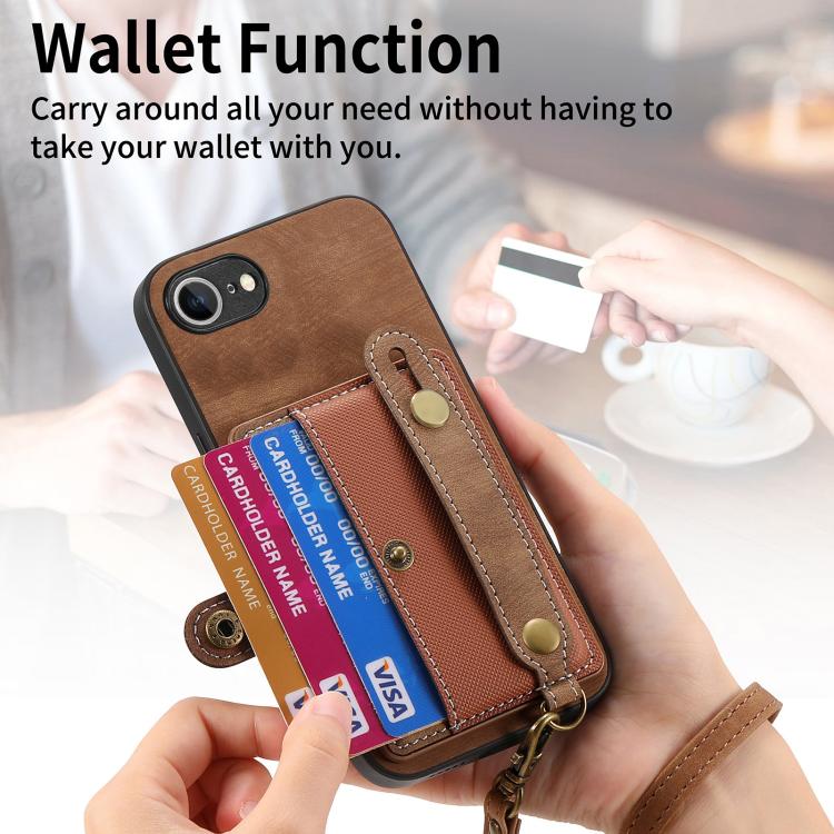 For iPhone 16e Retro Cross Wristband Wallet Leather Back Phone Case(Brown) - iPhone 16e Cases by buy2fix | Online Shopping UK | buy2fix