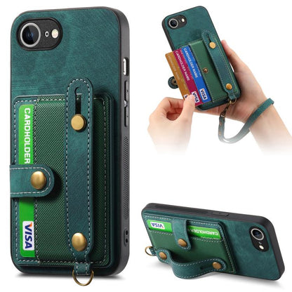 For iPhone 16e Retro Cross Wristband Wallet Leather Back Phone Case(Green) - iPhone 16e Cases by buy2fix | Online Shopping UK | buy2fix