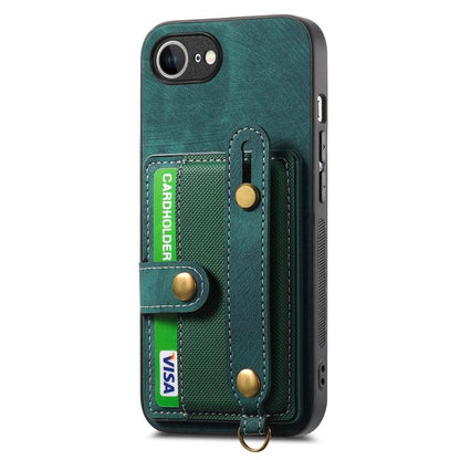 For iPhone 16e Retro Cross Wristband Wallet Leather Back Phone Case(Green) - iPhone 16e Cases by buy2fix | Online Shopping UK | buy2fix