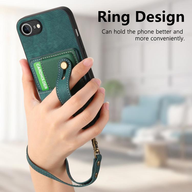 For iPhone 16e Retro Cross Wristband Wallet Leather Back Phone Case(Green) - iPhone 16e Cases by buy2fix | Online Shopping UK | buy2fix