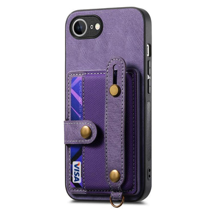 For iPhone 16e Retro Cross Wristband Wallet Leather Back Phone Case(Purple) - iPhone 16e Cases by buy2fix | Online Shopping UK | buy2fix