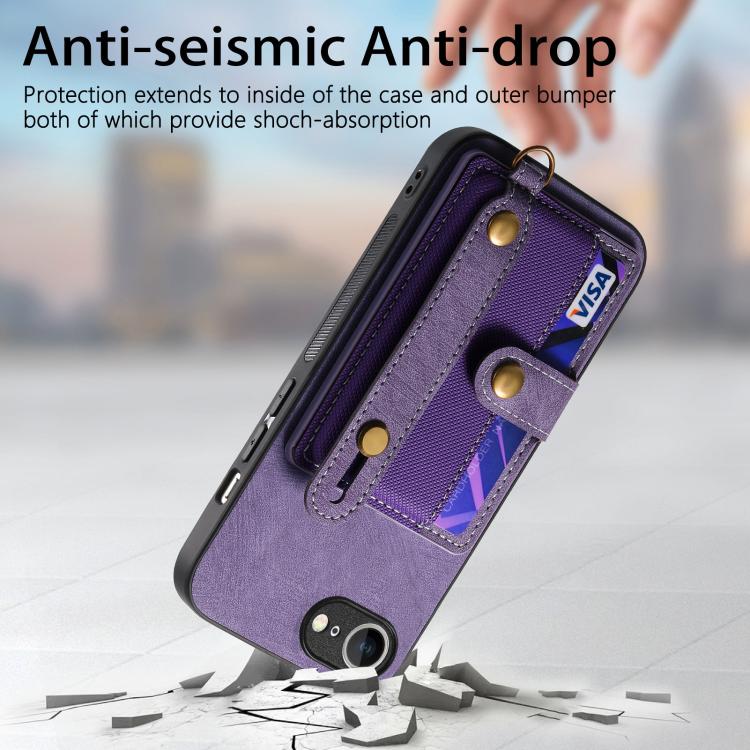 For iPhone 16e Retro Cross Wristband Wallet Leather Back Phone Case(Purple) - iPhone 16e Cases by buy2fix | Online Shopping UK | buy2fix