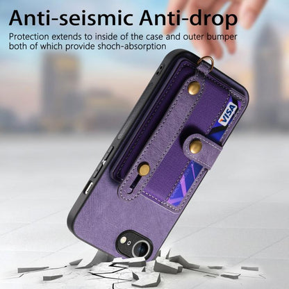 For iPhone 16e Retro Cross Wristband Wallet Leather Back Phone Case(Purple) - iPhone 16e Cases by buy2fix | Online Shopping UK | buy2fix