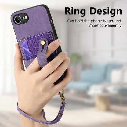 For iPhone 16e Retro Cross Wristband Wallet Leather Back Phone Case(Purple) - iPhone 16e Cases by buy2fix | Online Shopping UK | buy2fix