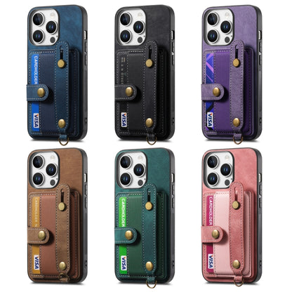 For iPhone 16e Retro Cross Wristband Wallet Leather Back Phone Case(Pink) - iPhone 16e Cases by buy2fix | Online Shopping UK | buy2fix