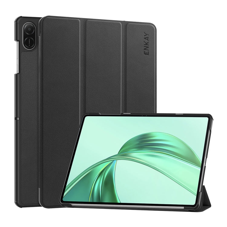For Honor Pad X8a 11 ENKAY Tri-fold Custer Texture Leather Stand Tablet Case(Black) - Honor by ENKAY | Online Shopping UK | buy2fix