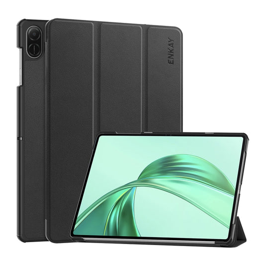 For Honor Pad X8a 11 ENKAY Tri-fold Custer Texture Leather Stand Tablet Case(Black) - Honor by ENKAY | Online Shopping UK | buy2fix