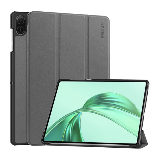 For Honor Pad X8a 11 ENKAY Tri-fold Custer Texture Leather Stand Tablet Case(Grey) - Honor by ENKAY | Online Shopping UK | buy2fix