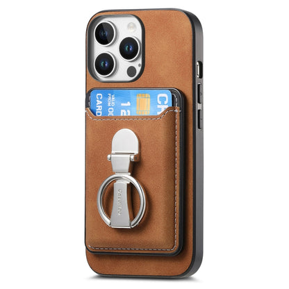 For iPhone 16 Pro Max Retro Folding Ring Holder Card Bag MagSafe Phone Case(Brown) - iPhone 16 Pro Max Cases by buy2fix | Online Shopping UK | buy2fix