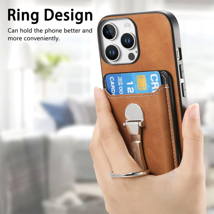 For iPhone 16 Pro Max Retro Folding Ring Holder Card Bag MagSafe Phone Case(Brown) - iPhone 16 Pro Max Cases by buy2fix | Online Shopping UK | buy2fix