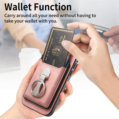 For iPhone 13 Retro Folding Ring Holder Card Bag MagSafe Phone Case(Pink) - iPhone 13 Cases by buy2fix | Online Shopping UK | buy2fix