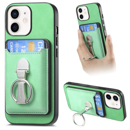For iPhone 11 Retro Folding Ring Holder Card Bag MagSafe Phone Case(Green) - iPhone 11 Cases by buy2fix | Online Shopping UK | buy2fix