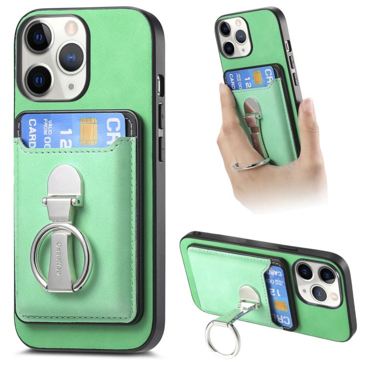 For iPhone 11 Pro Retro Folding Ring Holder Card Bag MagSafe Phone Case(Green) - iPhone 11 Pro Cases by buy2fix | Online Shopping UK | buy2fix