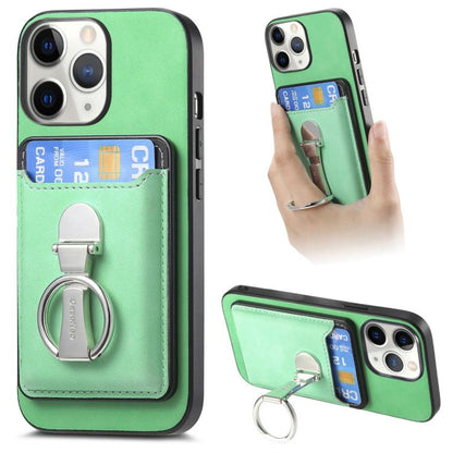 For iPhone 11 Pro Retro Folding Ring Holder Card Bag MagSafe Phone Case(Green) - iPhone 11 Pro Cases by buy2fix | Online Shopping UK | buy2fix