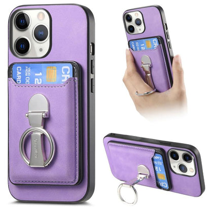 For iPhone 11 Pro Max Retro Folding Ring Holder Card Bag MagSafe Phone Case(Purple) - iPhone 11 Pro Max Cases by buy2fix | Online Shopping UK | buy2fix