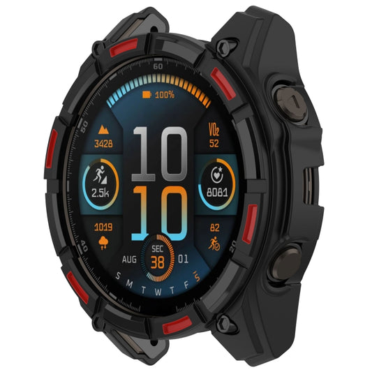 For Garmin Fenix 8 AMOLED 51mm Armor Hollow TPU Half Coverage Watch Protective Case(Black Red) - Watch Cases by buy2fix | Online Shopping UK | buy2fix