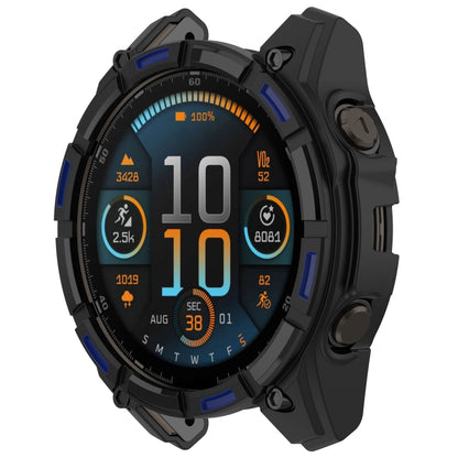 For Garmin Fenix 8 AMOLED 51mm Armor Hollow TPU Half Coverage Watch Protective Case(Black Blue) - Watch Cases by buy2fix | Online Shopping UK | buy2fix