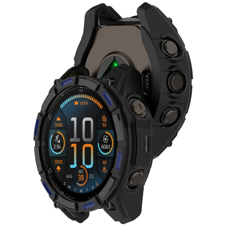 For Garmin Fenix 8 AMOLED 51mm Armor Hollow TPU Half Coverage Watch Protective Case(Black Blue) - Watch Cases by buy2fix | Online Shopping UK | buy2fix