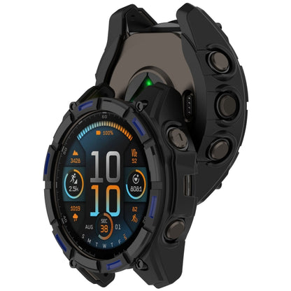 For Garmin Fenix 8 AMOLED 51mm Armor Hollow TPU Half Coverage Watch Protective Case(Black Blue) - Watch Cases by buy2fix | Online Shopping UK | buy2fix