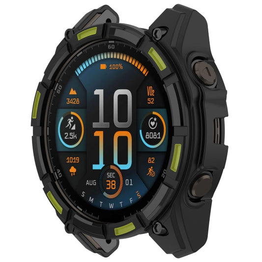 For Garmin Fenix 8 AMOLED 51mm Armor Hollow TPU Half Coverage Watch Protective Case(Black Green) - Watch Cases by buy2fix | Online Shopping UK | buy2fix