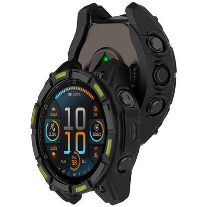 For Garmin Fenix 8 AMOLED 51mm Armor Hollow TPU Half Coverage Watch Protective Case(Black Green) - Watch Cases by buy2fix | Online Shopping UK | buy2fix