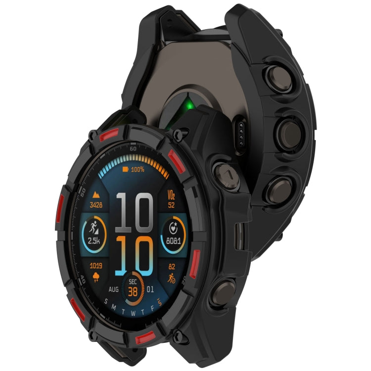 For Garmin Fenix 8 AMOLED 47mm Armor Hollow TPU Half Coverage Watch Protective Case(Black Red) - Watch Cases by buy2fix | Online Shopping UK | buy2fix