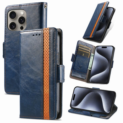 For iPhone 16 Pro Max CaseNeo Splicing Dual Magnetic Buckle Leather Phone Case(Blue) by buy2fix