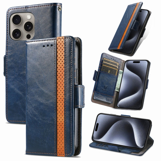 For iPhone 16 Pro Max CaseNeo Splicing Dual Magnetic Buckle Leather Phone Case(Blue) by buy2fix