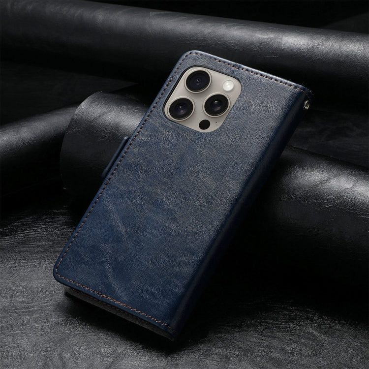 For iPhone 16 Pro Max CaseNeo Splicing Dual Magnetic Buckle Leather Phone Case(Blue) by buy2fix