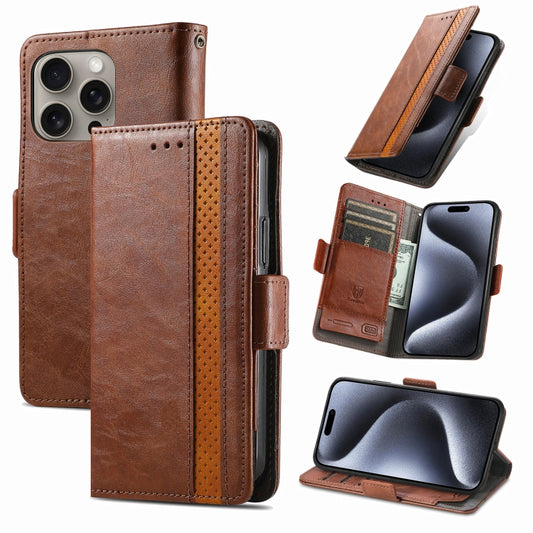 For iPhone 16 Pro Max CaseNeo Splicing Dual Magnetic Buckle Leather Phone Case(Brown) by buy2fix