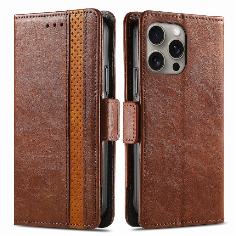 For iPhone 16 Pro Max CaseNeo Splicing Dual Magnetic Buckle Leather Phone Case(Brown) by buy2fix