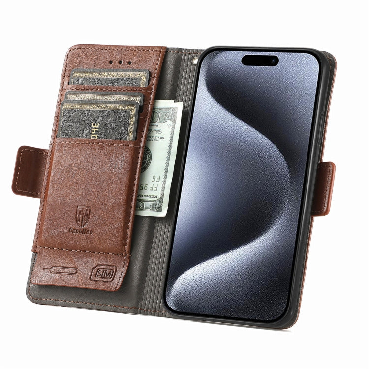 For iPhone 16 Pro Max CaseNeo Splicing Dual Magnetic Buckle Leather Phone Case(Brown) by buy2fix