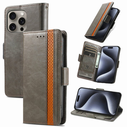 For iPhone 16 Pro Max CaseNeo Splicing Dual Magnetic Buckle Leather Phone Case(Gray) by buy2fix