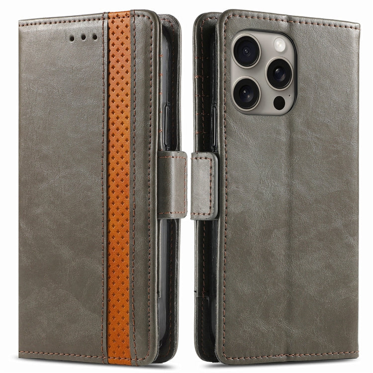 For iPhone 16 Pro Max CaseNeo Splicing Dual Magnetic Buckle Leather Phone Case(Gray) by buy2fix