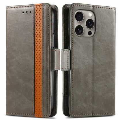 For iPhone 16 Pro Max CaseNeo Splicing Dual Magnetic Buckle Leather Phone Case(Gray) by buy2fix