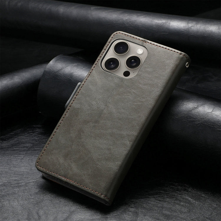 For iPhone 16 Pro Max CaseNeo Splicing Dual Magnetic Buckle Leather Phone Case(Gray) by buy2fix