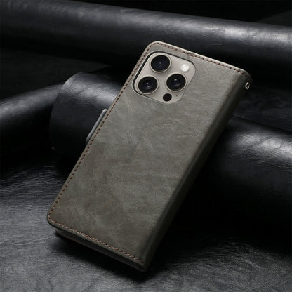 For iPhone 16 Pro Max CaseNeo Splicing Dual Magnetic Buckle Leather Phone Case(Gray) by buy2fix