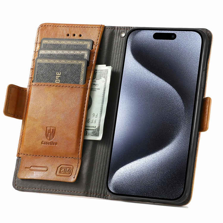 For iPhone 16 Pro Max CaseNeo Splicing Dual Magnetic Buckle Leather Phone Case(Khaki) by buy2fix