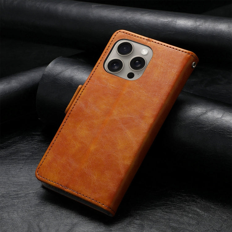 For iPhone 16 Pro Max CaseNeo Splicing Dual Magnetic Buckle Leather Phone Case(Khaki) by buy2fix