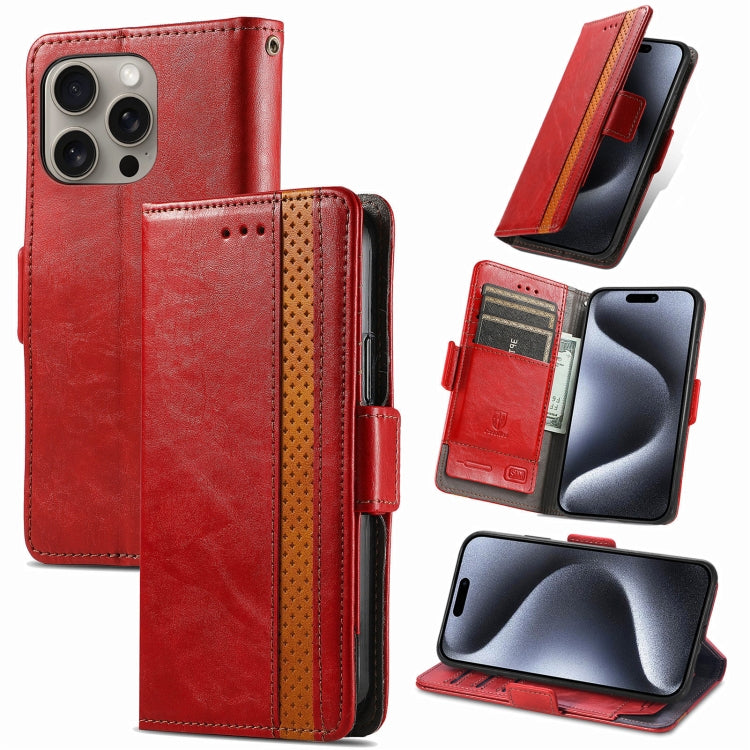 For iPhone 16 Pro Max CaseNeo Splicing Dual Magnetic Buckle Leather Phone Case(Red) by buy2fix