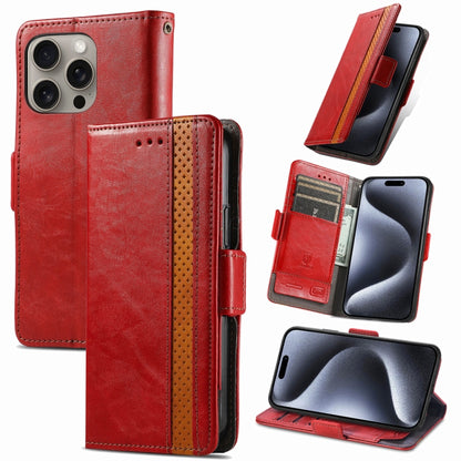 For iPhone 16 Pro Max CaseNeo Splicing Dual Magnetic Buckle Leather Phone Case(Red) by buy2fix