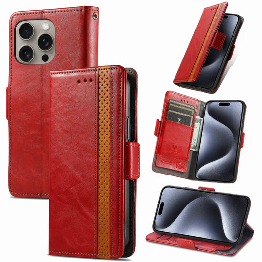 For iPhone 16 Pro Max CaseNeo Splicing Dual Magnetic Buckle Leather Phone Case(Red) by buy2fix