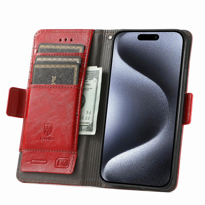 For iPhone 16 Pro Max CaseNeo Splicing Dual Magnetic Buckle Leather Phone Case(Red) by buy2fix