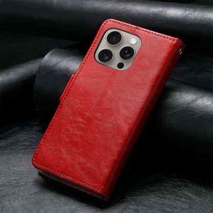 For iPhone 16 Pro Max CaseNeo Splicing Dual Magnetic Buckle Leather Phone Case(Red) by buy2fix