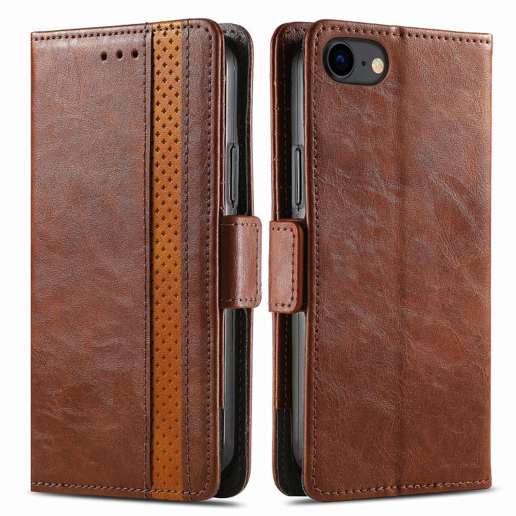 For iPhone 16e CaseNeo Splicing Dual Magnetic Buckle Leather Phone Case(Brown) - iPhone 16e Cases by buy2fix | Online Shopping UK | buy2fix