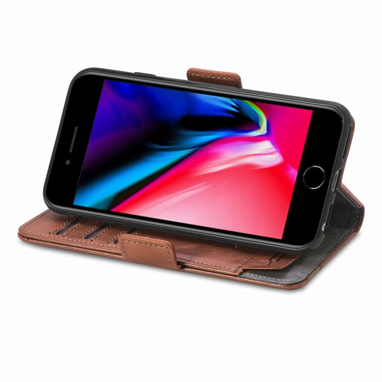 For iPhone 16e CaseNeo Splicing Dual Magnetic Buckle Leather Phone Case(Brown) - iPhone 16e Cases by buy2fix | Online Shopping UK | buy2fix