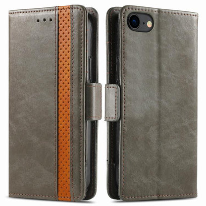 For iPhone 16e CaseNeo Splicing Dual Magnetic Buckle Leather Phone Case(Gray) - iPhone 16e Cases by buy2fix | Online Shopping UK | buy2fix