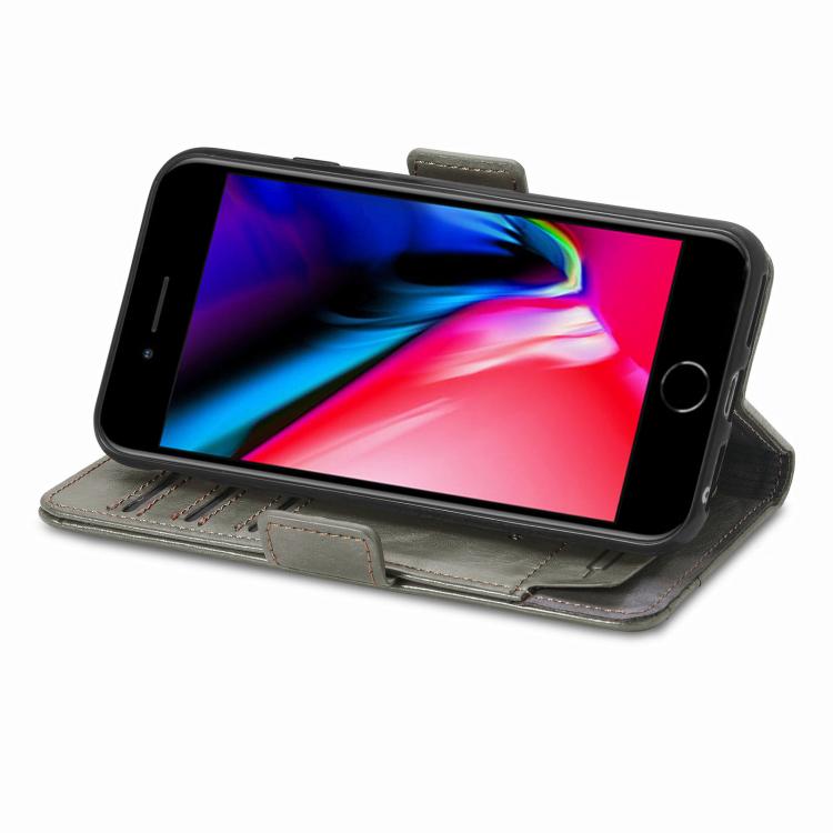 For iPhone 16e CaseNeo Splicing Dual Magnetic Buckle Leather Phone Case(Gray) - iPhone 16e Cases by buy2fix | Online Shopping UK | buy2fix