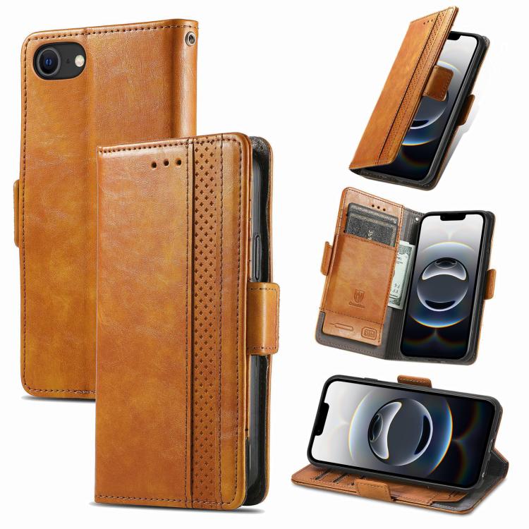 For iPhone 16e CaseNeo Splicing Dual Magnetic Buckle Leather Phone Case(Khaki) - iPhone 16e Cases by buy2fix | Online Shopping UK | buy2fix