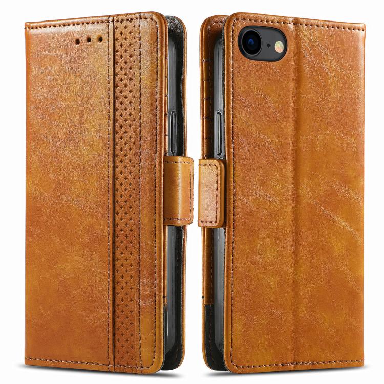 For iPhone 16e CaseNeo Splicing Dual Magnetic Buckle Leather Phone Case(Khaki) - iPhone 16e Cases by buy2fix | Online Shopping UK | buy2fix